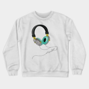 Funky headphones with aqua blue ear muffs and black and white leopard print designs on the outside Crewneck Sweatshirt